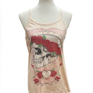 Affliction American Customs Women's Light Pink Skull and Roses Tank
